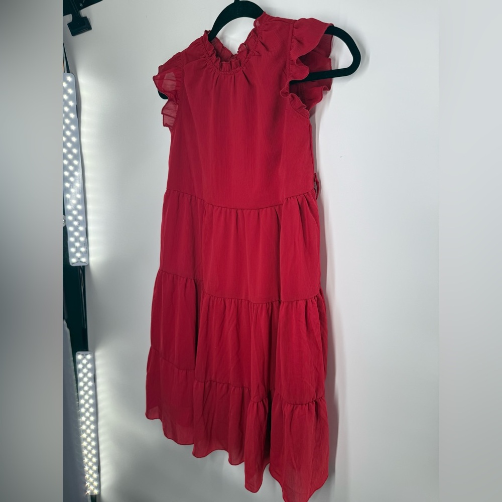 EUC Arshiner Red Ruffle Neck Dress - Picture 3 of 8